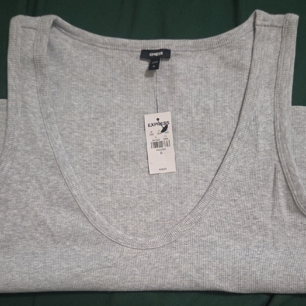 Express Light Gray Ribbed Tank Top - Picture 3 of 6